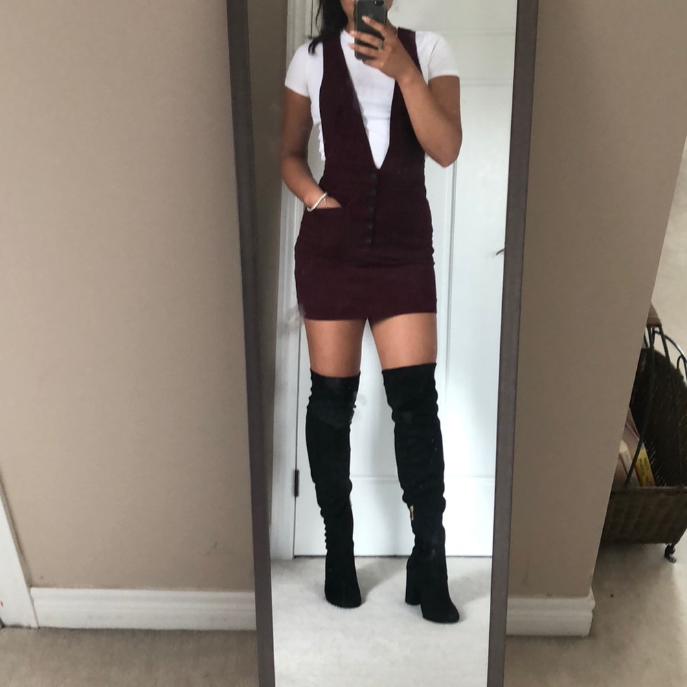 Fall Forever 21 Faux Suede Maroon Pinafore Dress